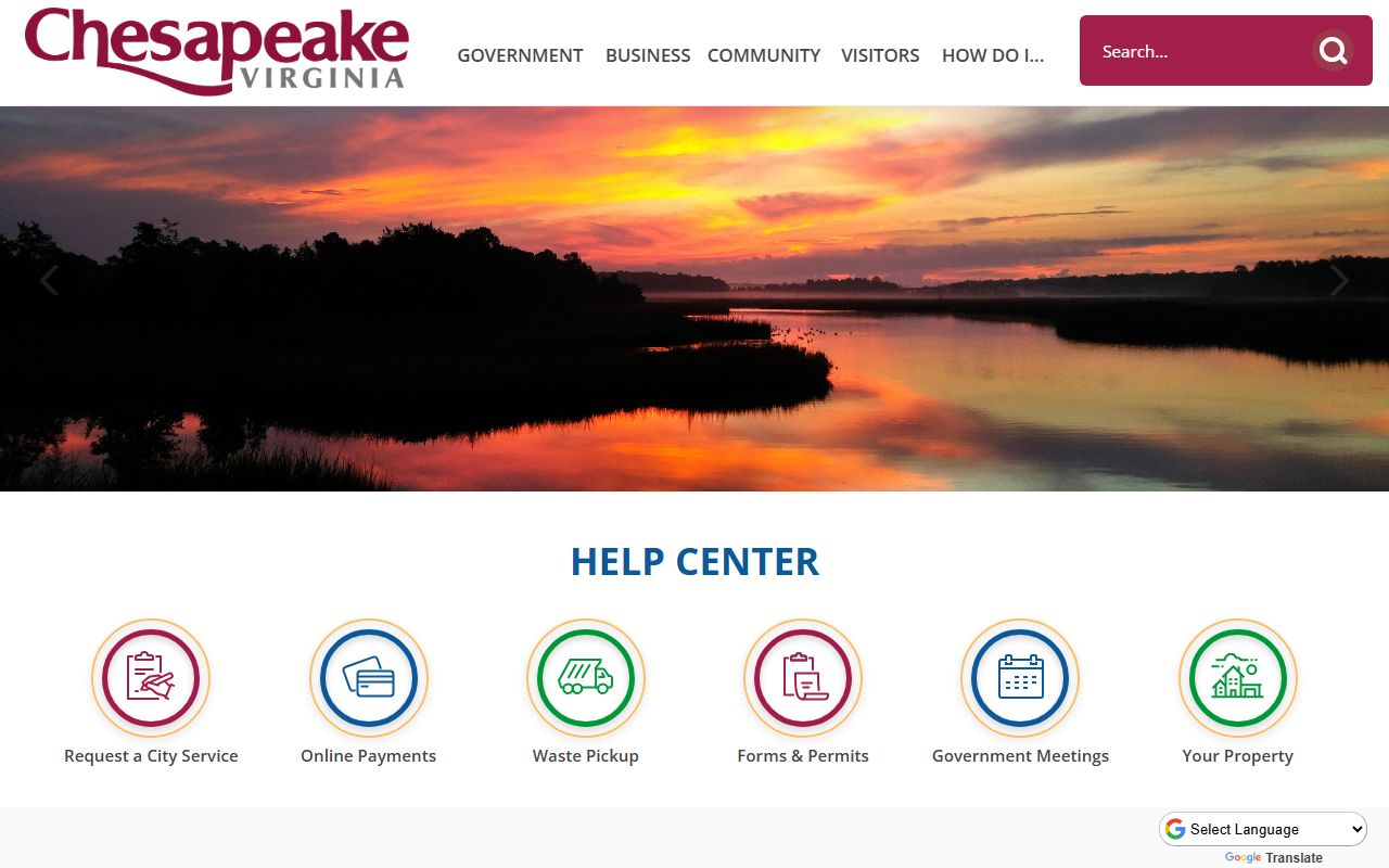 City of Chesapeake government portal showing marriage records and circuit court clerk resources