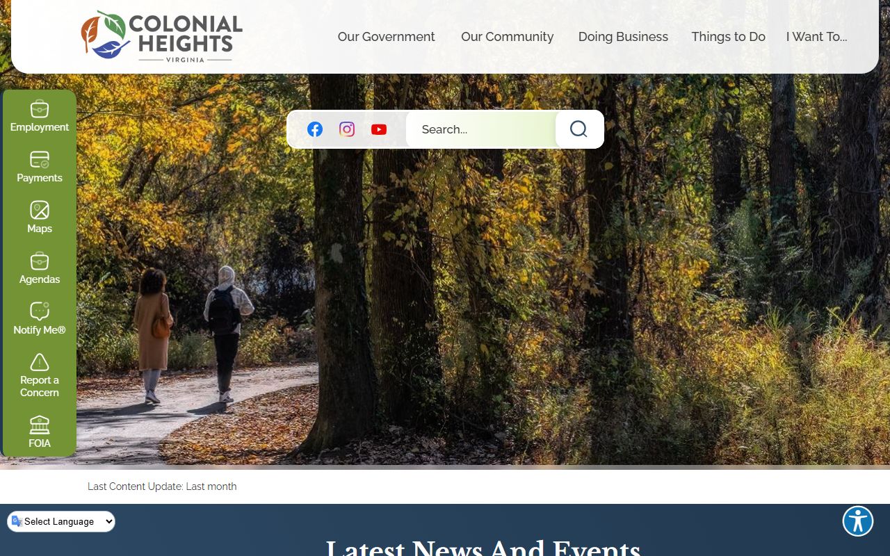 Colonial Heights city government website showing marriage license and circuit court clerk information