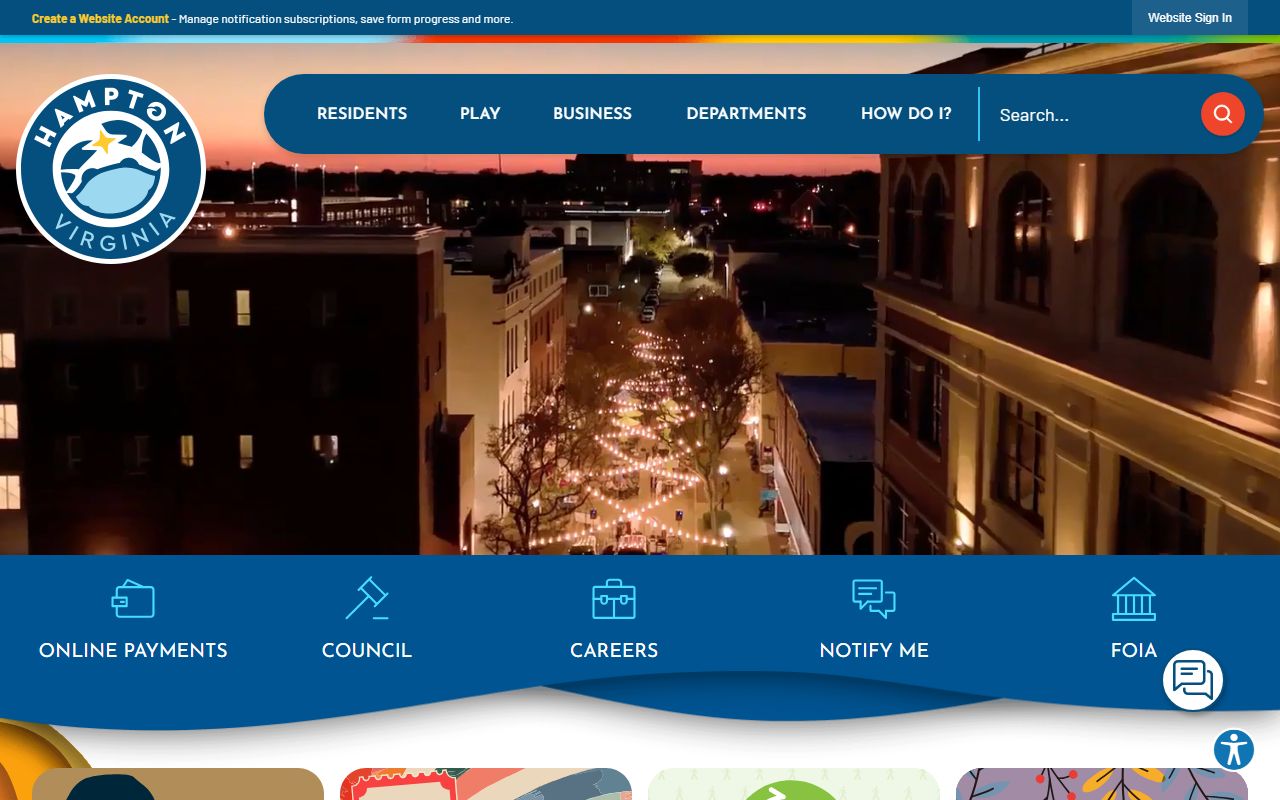 Hampton city government portal showing links to circuit court clerk and marriage records resources