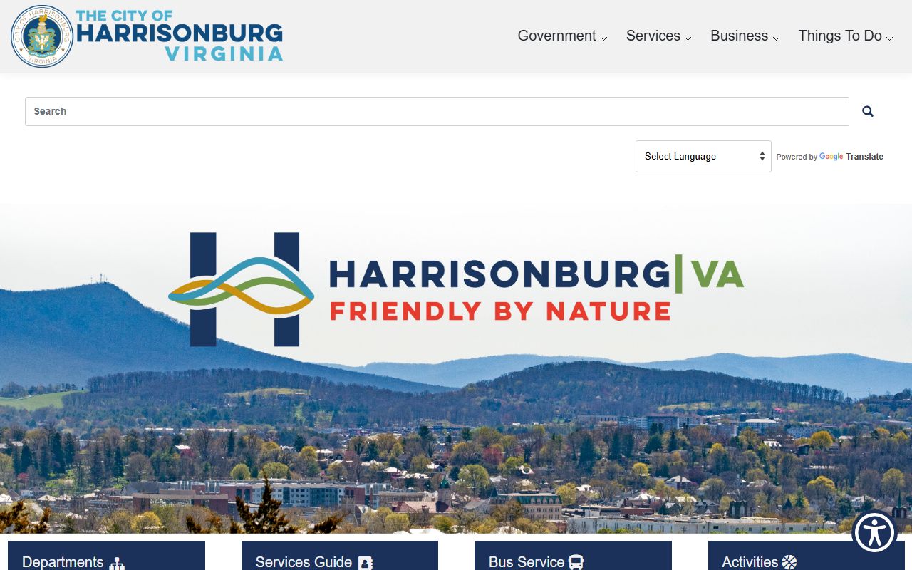 Harrisonburg city government portal showing resources for marriage records and vital records access