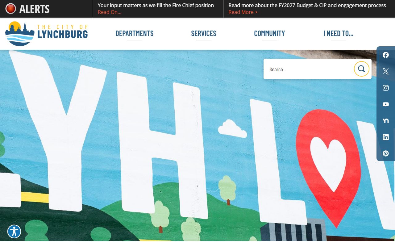 Lynchburg city government portal showing links to the circuit court clerk and marriage records resources