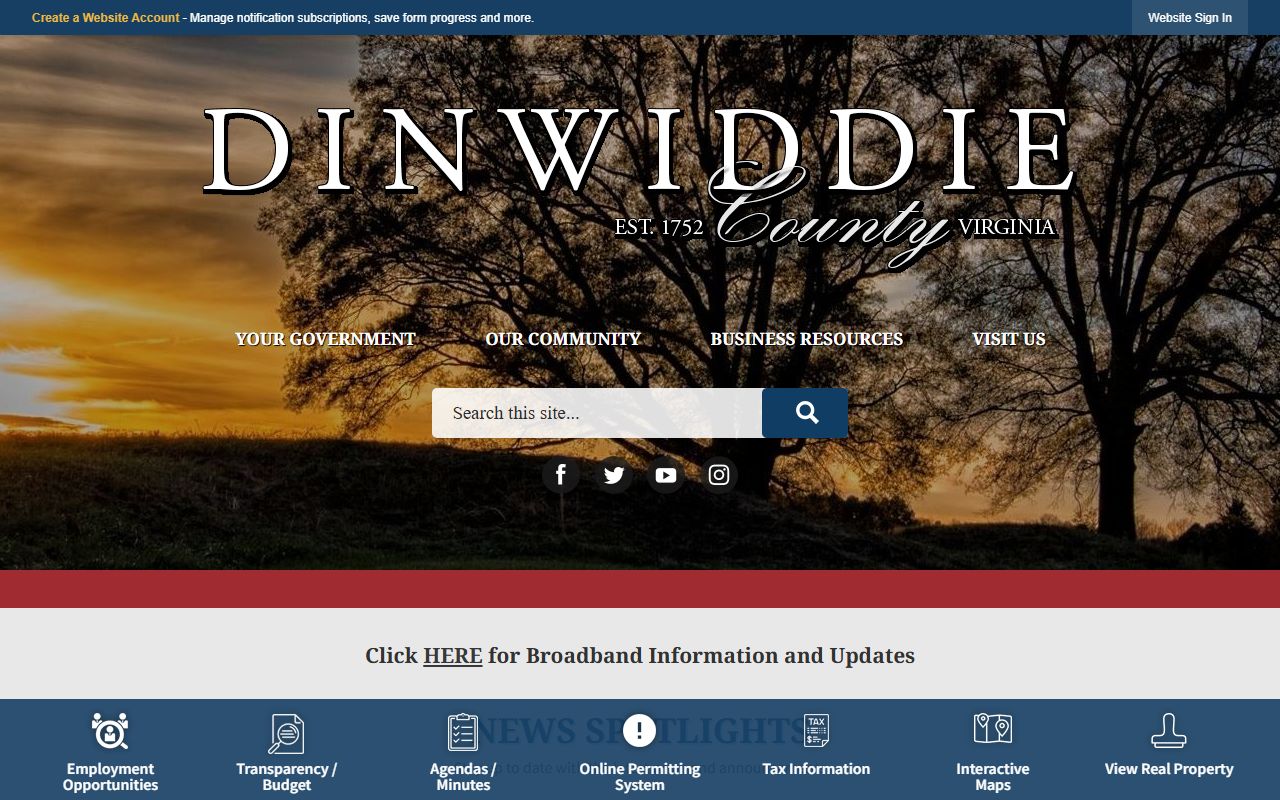 Dinwiddie County government website for marriage records