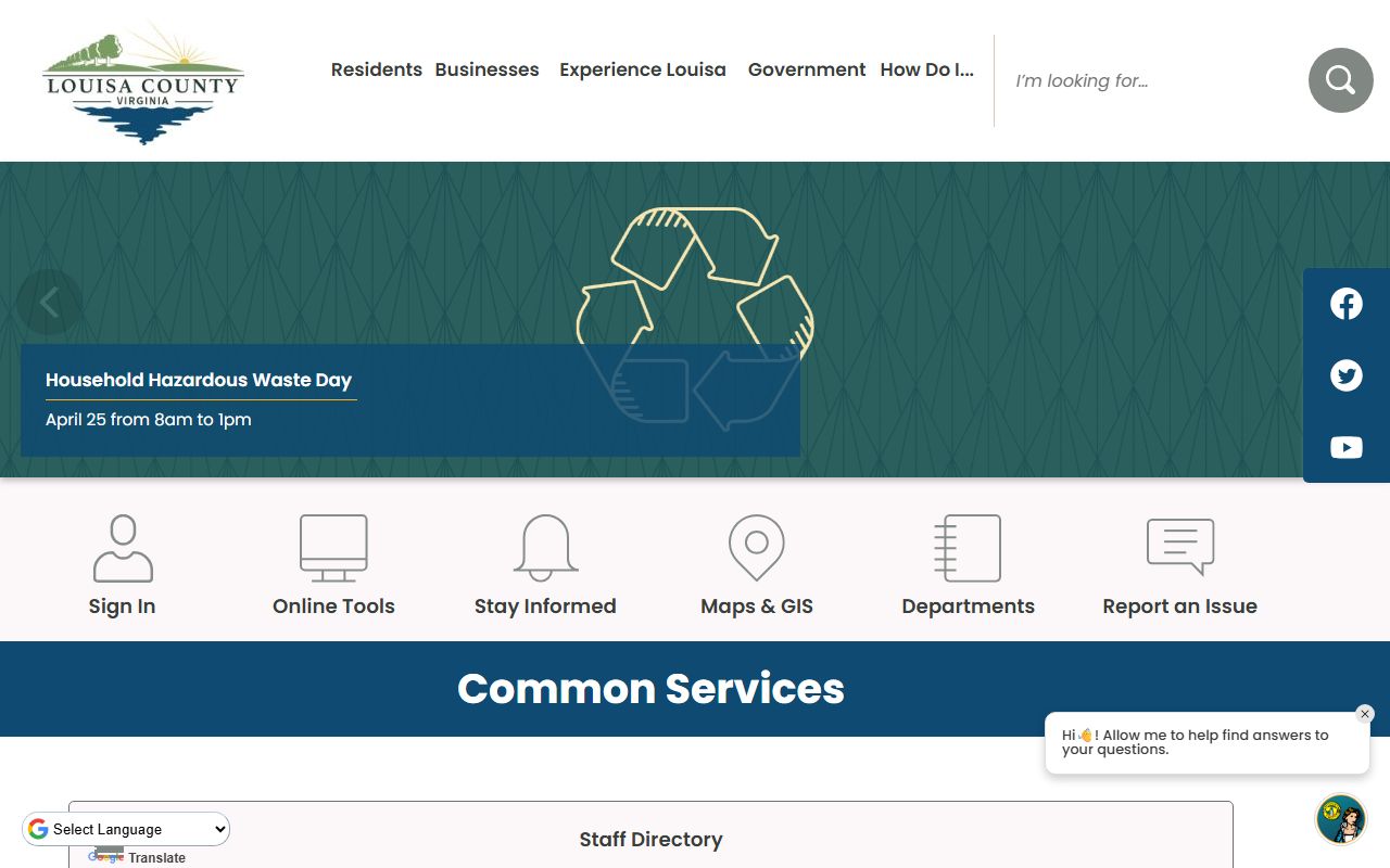 Louisa County government portal showing circuit court clerk marriage records services