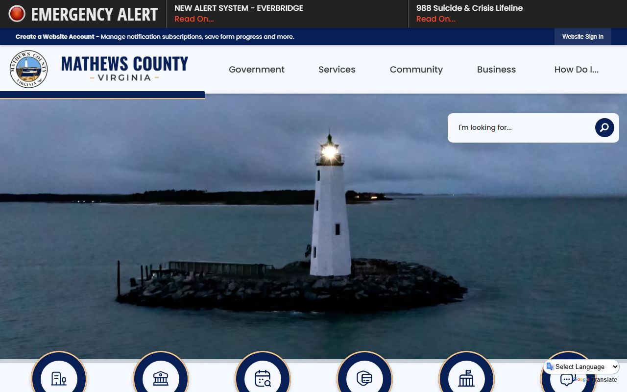 Mathews County government website showing circuit court clerk marriage records services