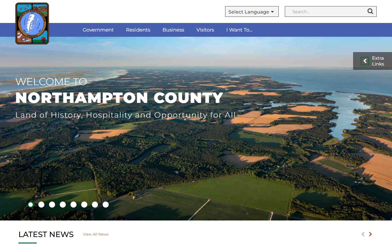 Northampton County government portal page with marriage records information