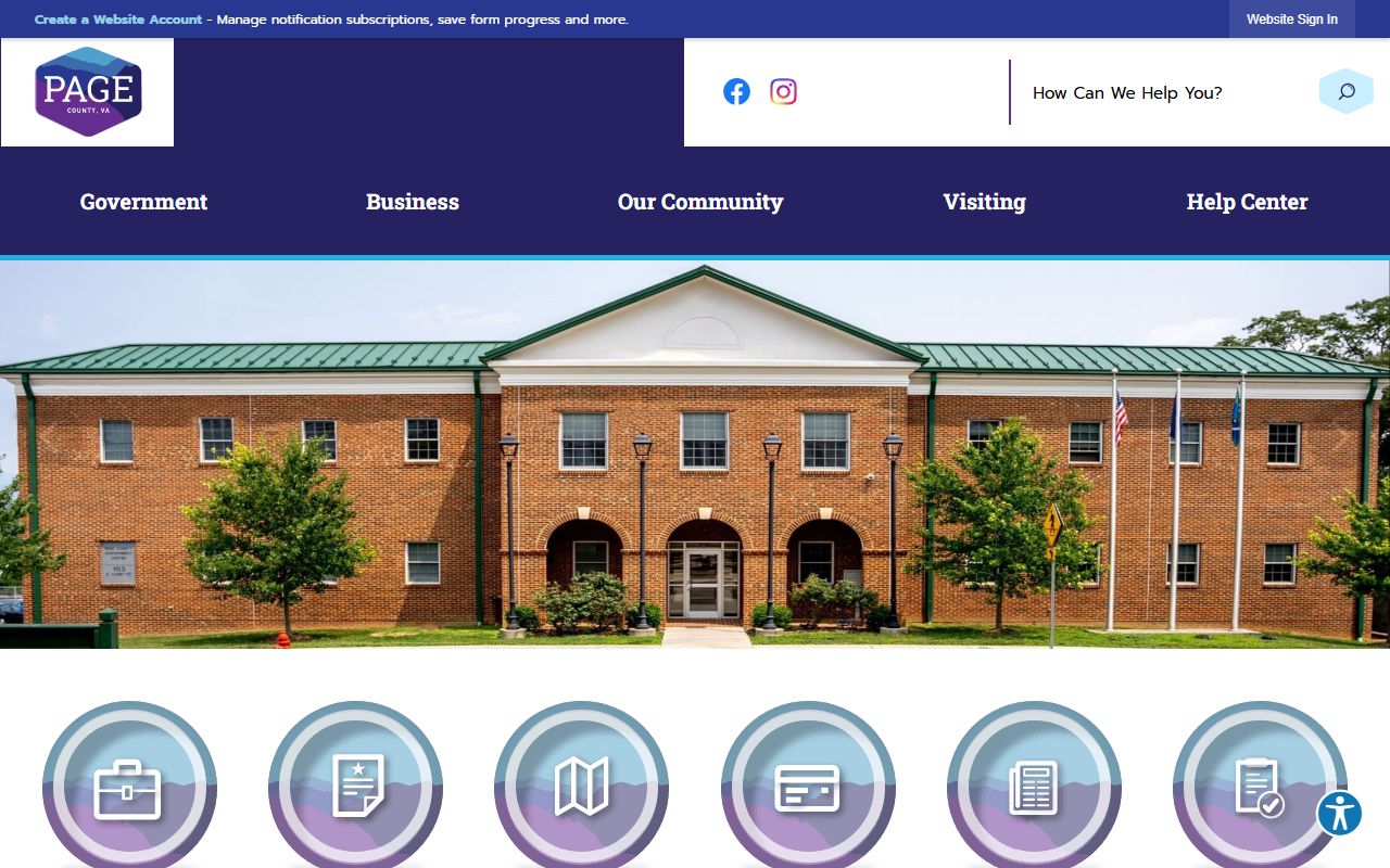 Page County government portal for marriage license and record services
