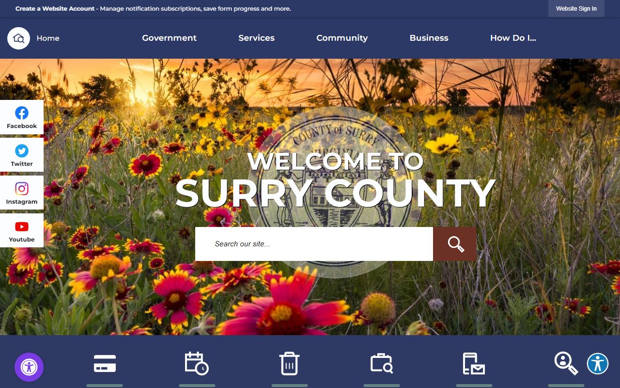 Surry County Government Portal marriage records page