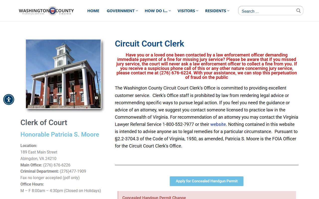 Washington County Circuit Court Clerk office marriage records page
