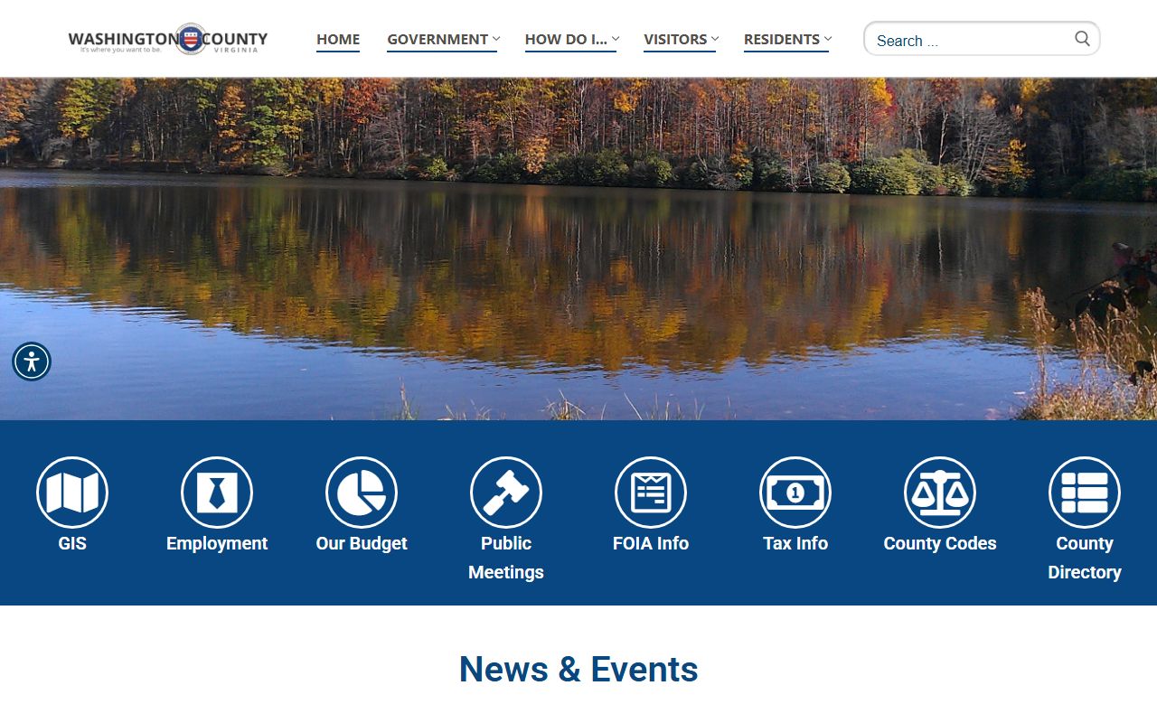 Washington County Government Portal listing county services and marriage records contact